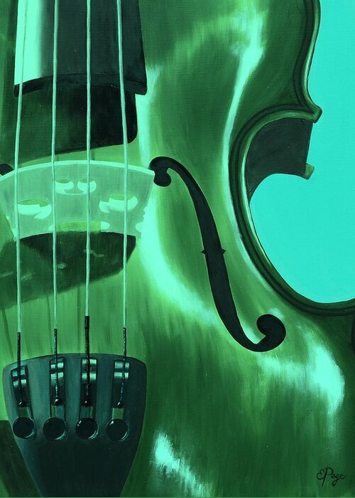 Violin Greeting Card featuring the painting Violin in Green by Emily Page