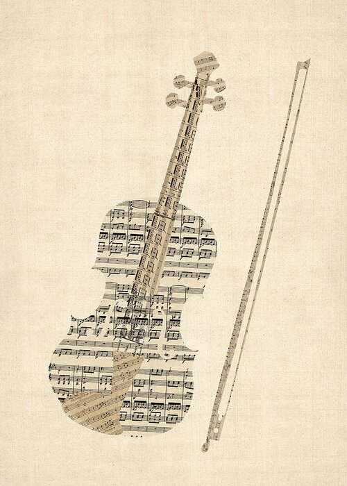 Violin Greeting Card featuring the digital art Violin Old Sheet Music by Michael Tompsett
