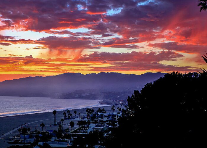 Sunset Greeting Card featuring the photograph Virga Sunset Over Malibu by Gene Parks