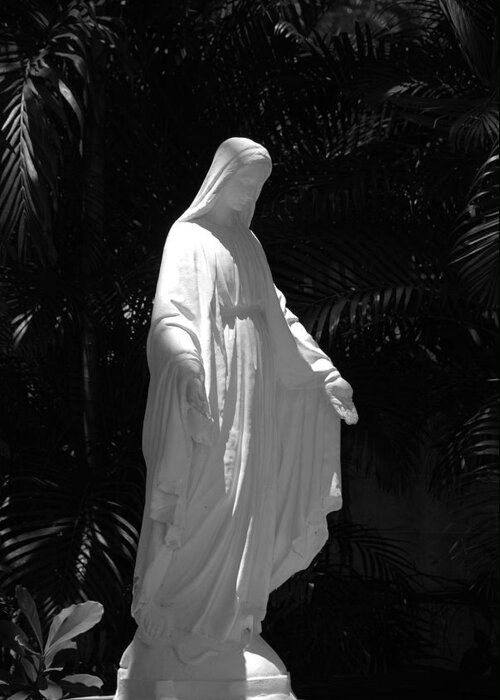 Black And White Greeting Card featuring the photograph Virgin Mary In Black And White by Rob Hans