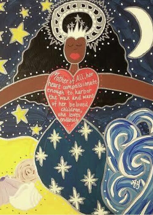 Holy Woman Icon Feminist Saint Mary Cuba Yemanya Orisha Yoruba Catholic Spirituality Greeting Card featuring the painting Virgin of Regla by Angela Yarber