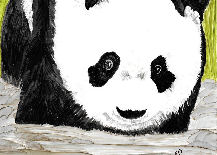 Panda Greeting Card featuring the painting Vivi's Pet Panda by Eli Tynan
