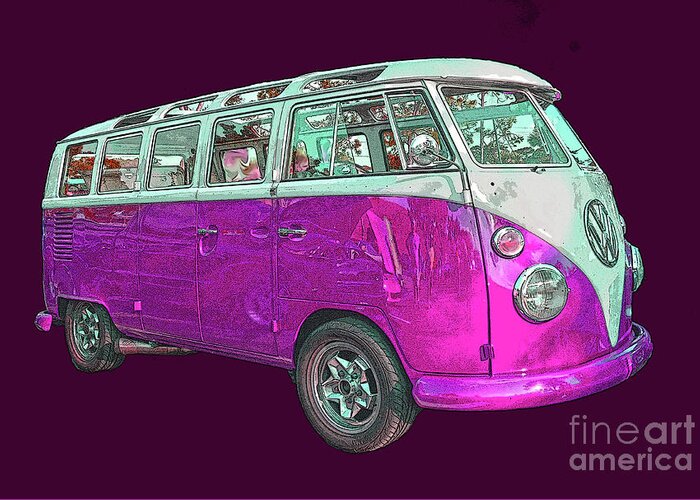 1963 Vw Bus Greeting Card featuring the photograph Volkswagen Bus Pink with poster edges by Christine Dekkers