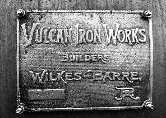 Black And White Greeting Card featuring the photograph Vulcan Ironworks Badge by Jason Freedman