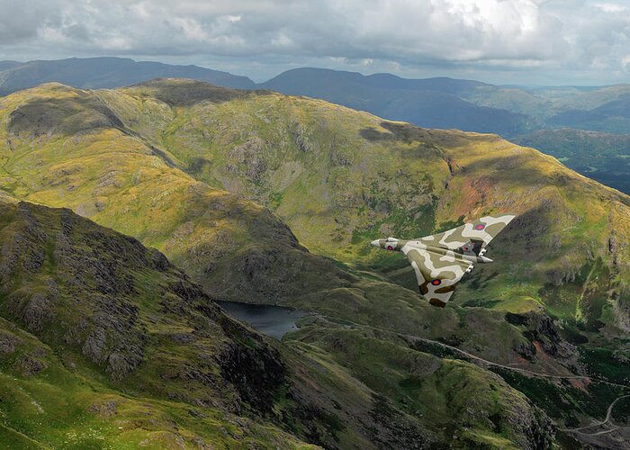 Avro Vulcan Greeting Card featuring the photograph Vulcan low level in the Lakes by Gary Eason