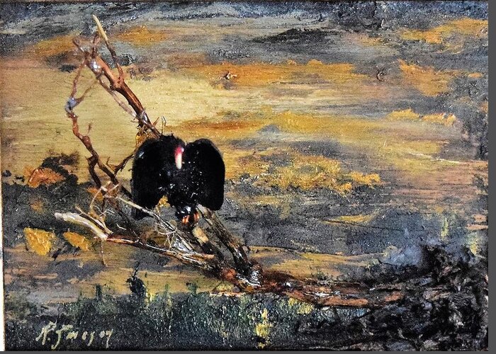 Vulture Greeting Card featuring the painting Vulture with Oncoming Storm by Roger Swezey