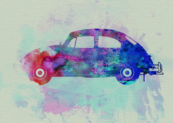Vw Beetle Greeting Card featuring the painting VW Beetle Watercolor 1 by Naxart Studio