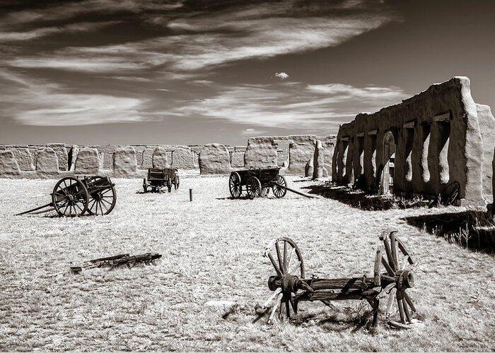 Wagon Greeting Card featuring the photograph Wagon Yard Sepia by James Barber