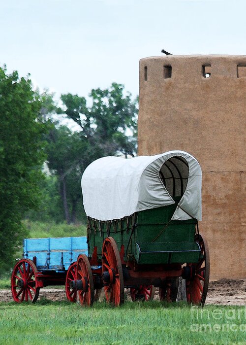 Bent's Fort Greeting Card featuring the photograph Wagons at Bent's Fort in Colorado by Catherine Sherman