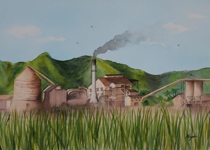 Waialua Greeting Card featuring the painting Waialua Sugar Mill by Kelly Miyuki Kimura