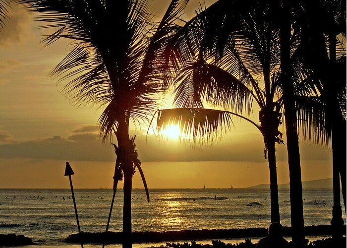 Waikiki Beach Greeting Card featuring the photograph Waikiki Sunset by Anthony Baatz
