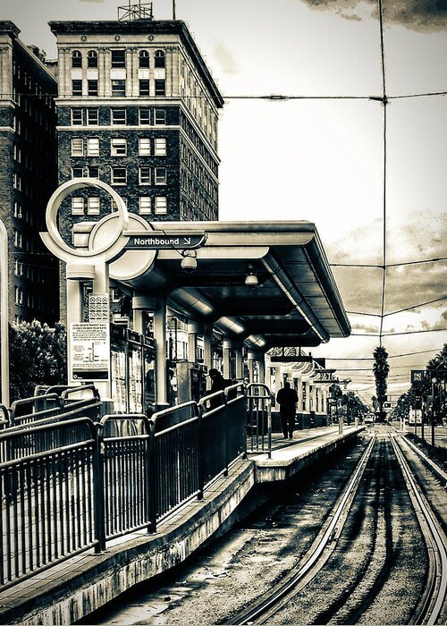 Train Station Greeting Card featuring the photograph Waiting for the Blue Line by Joseph Hollingsworth