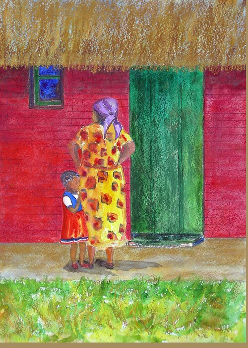 Zimbabwe Greeting Card featuring the painting Waiting in Zimbabwe by Patricia Beebe