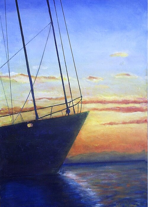 Sunset Greeting Card featuring the painting Waiting out the sunset by Silvia Philippsohn