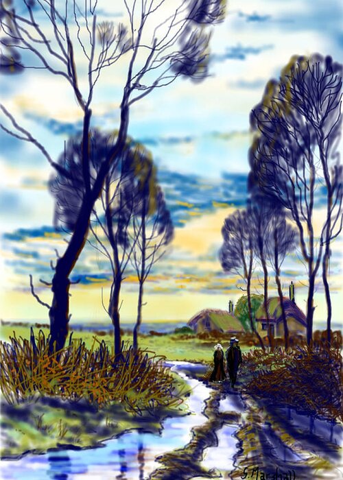 Ipad Painting Greeting Card featuring the painting Walk on a Wet Road by Glenn Marshall