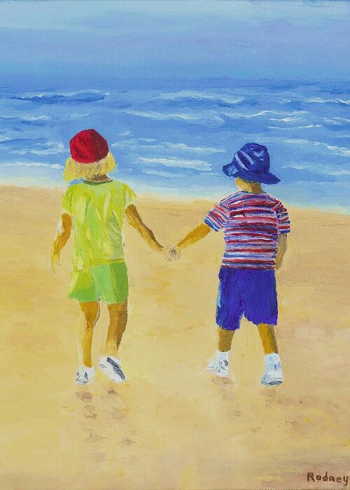 Kid Greeting Card featuring the painting Walk on the Beach by Rodney Campbell