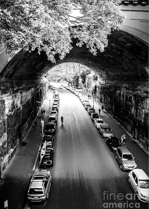 Black And White Greeting Card featuring the photograph Walk the Tunnel by Perry Webster