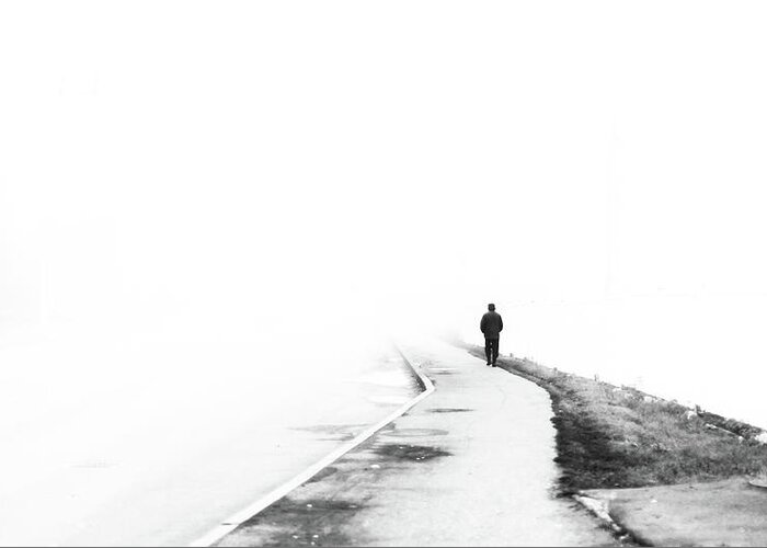 Man In Fog Greeting Card featuring the photograph Walker and the Fog by John Williams
