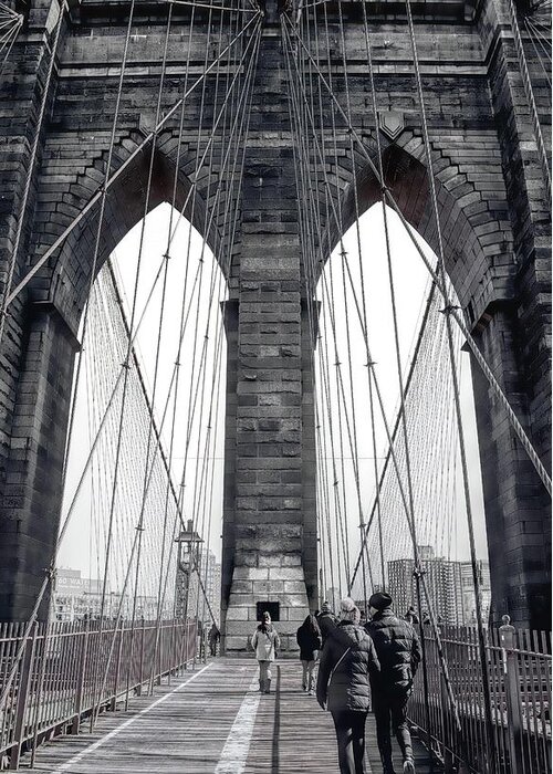 Brooklyn Bridge Greeting Card featuring the photograph Walking Across the Brooklyn Bridge by Dyle Warren