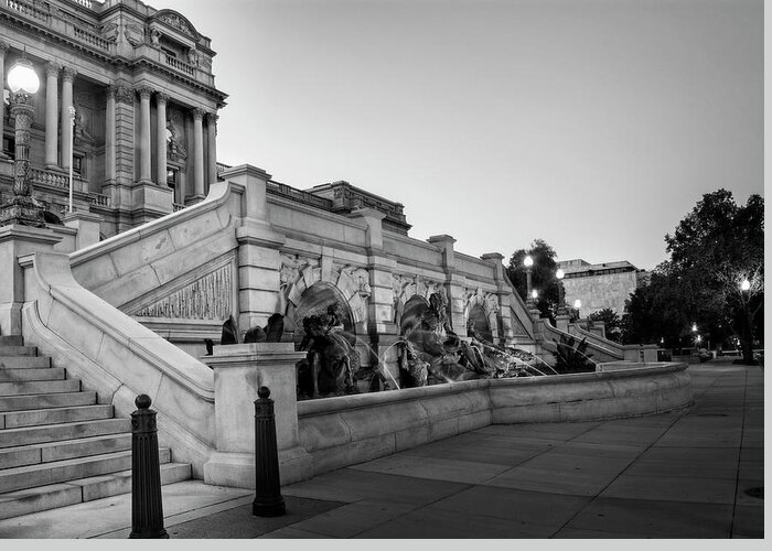 Library Of Congress Greeting Card featuring the photograph Walking By the Library of Congress in Black and White by Greg and Chrystal Mimbs