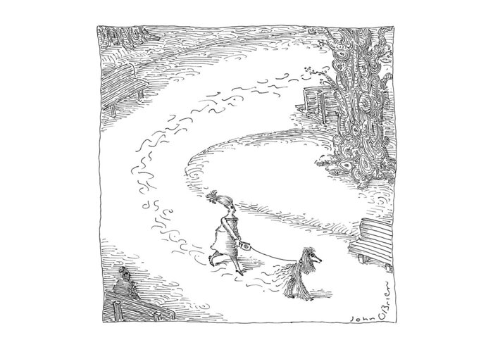 Dog Greeting Card featuring the drawing Walking the Dog by John O'Brien