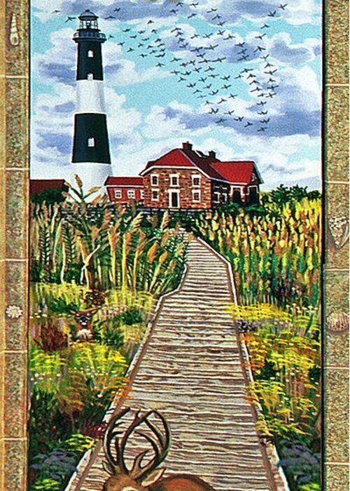 Fire Island Lighthouse Greeting Card featuring the painting Walkway to Fire Island Lighthouse by Bonnie Siracusa