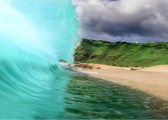 Wave Greeting Card featuring the photograph Wall Of Blue by Micah Roemmling