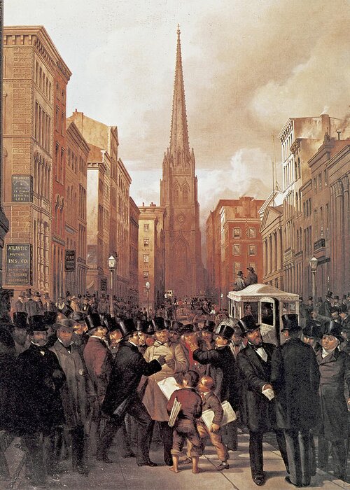 James H. Cafferty Greeting Card featuring the painting Wall Street 1857 by James H Cafferty 