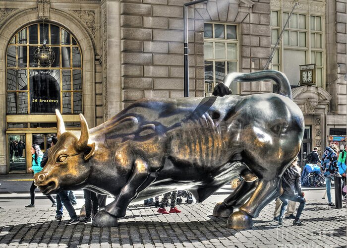 Wall Street Greeting Card featuring the digital art Wall Street Bull by Timothy Lowry