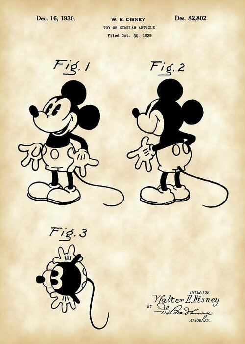 Mickey Mouse Greeting Card featuring the digital art Walt Disney Mickey Mouse Patent 1929 - Vintage by Stephen Younts