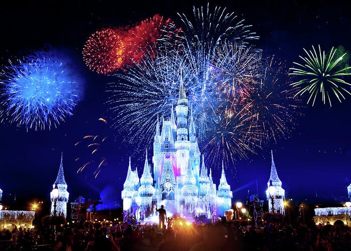 Magic Kingdom Greeting Card featuring the photograph Walt Disney World Fireworks by Mark Andrew Thomas