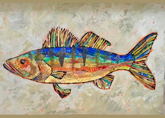 Fish Greeting Card featuring the painting Walter the Walleye by Phiddy Webb