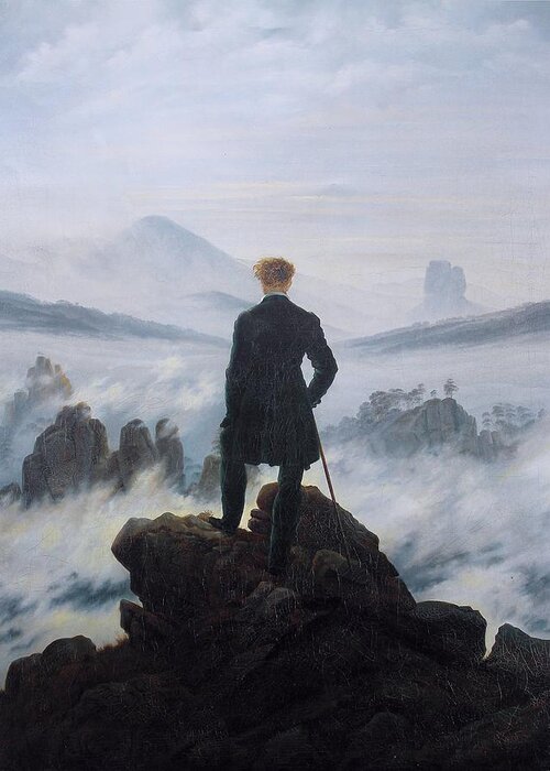 Caspar David Friedrich Greeting Card featuring the painting Wanderer Above The Sea Of Fog by Caspar David Friedrich