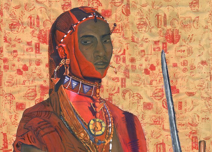 African Greeting Card featuring the painting Wandering Warrior by Edmund Royster