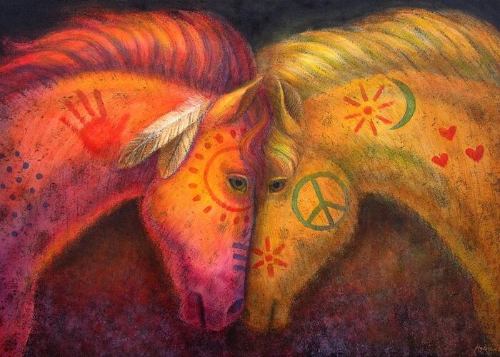 Horse Greeting Card featuring the painting War Horse and Peace Horse by Sue Halstenberg