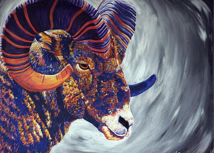 Ram Greeting Card featuring the painting Warden by Kylie Fine Art