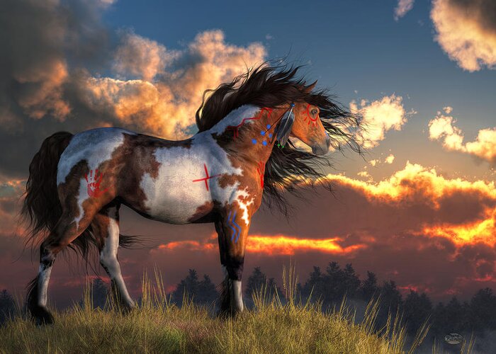 Warhorse Greeting Card featuring the digital art Warhorse by Daniel Eskridge