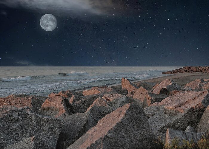  Greeting Card featuring the photograph Warm Moonrise At For Fisher by Phil Mancuso