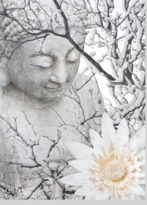 Buddha Greeting Card featuring the mixed media Warm Winter's Moment by Christopher Beikmann