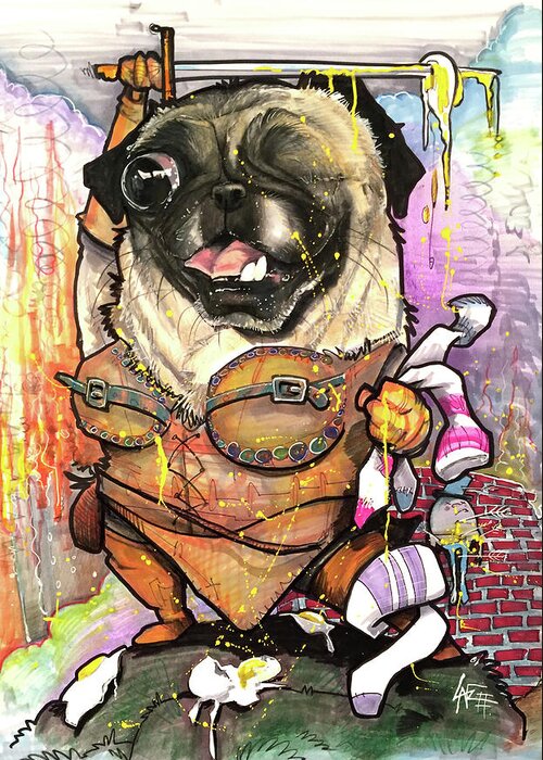 Pug Greeting Card featuring the drawing Warrior Pug by John LaFree