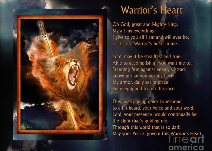Jennifer Page Greeting Card featuring the digital art Warrior's Heart Poetry by Jennifer Page