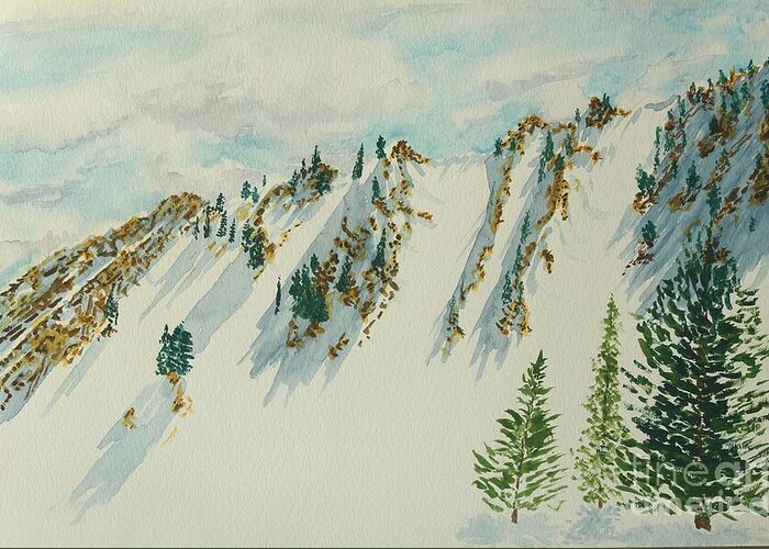 Wasatch Mountains Greeting Card featuring the painting Wasatch Mountain Powder Chutes by Walt Brodis