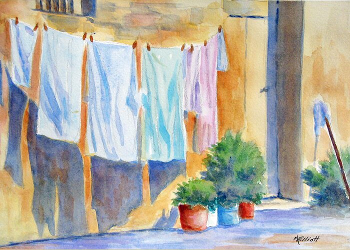 Wash Greeting Card featuring the painting Wash Day in Marsaxlokk by Marsha Elliott
