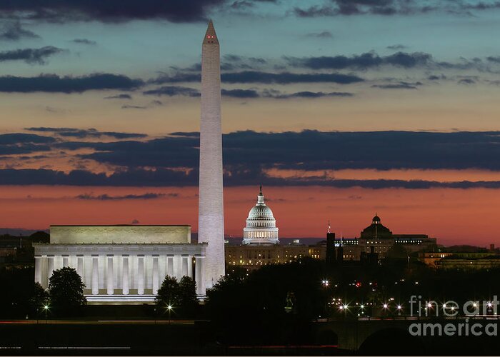 Clarence Holmes Greeting Card featuring the photograph Washington DC Landmarks at Sunrise I by Clarence Holmes