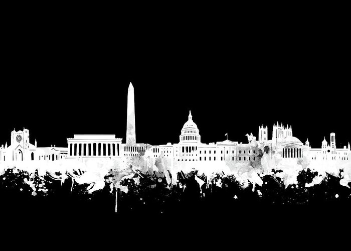 Washington Dc Greeting Card featuring the digital art Washington Dc Skyline Black And White 2 by Bekim M