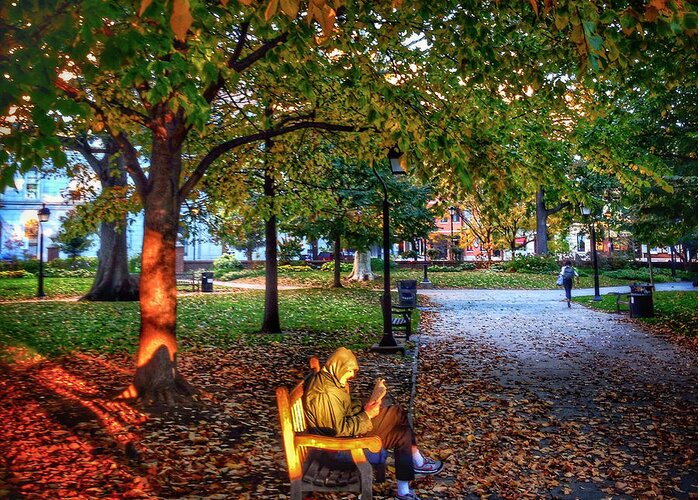 Philadelphia Greeting Card featuring the photograph Washington Square Bench Time by Glenn DiPaola