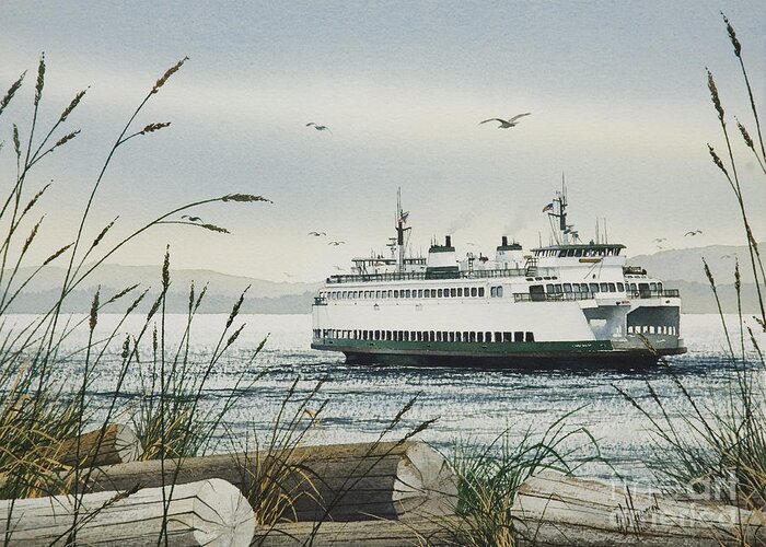 Ferry Greeting Card featuring the painting Washington State Ferry by James Williamson