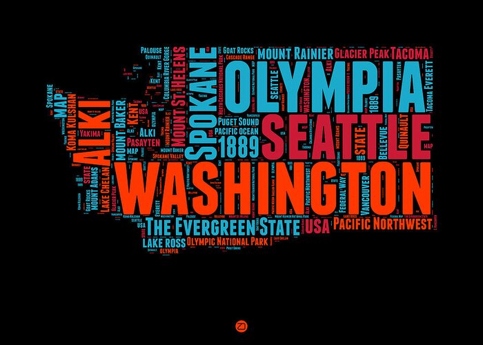 Washington Greeting Card featuring the digital art Washington Word Cloud Map 1 by Naxart Studio