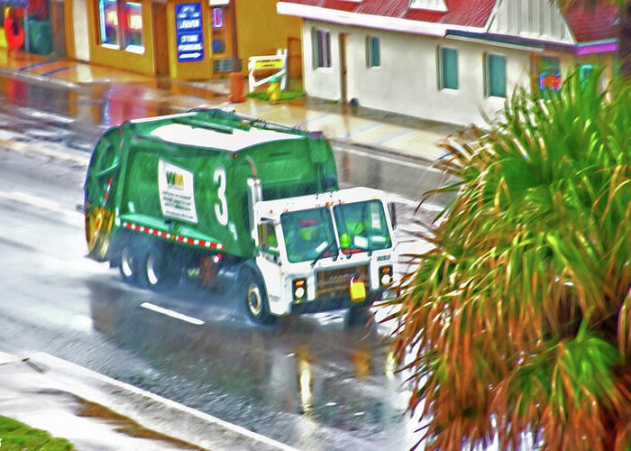 Waste Disposal Greeting Card featuring the photograph Waste Disposal Truck on Rainy Day by Gina O'Brien