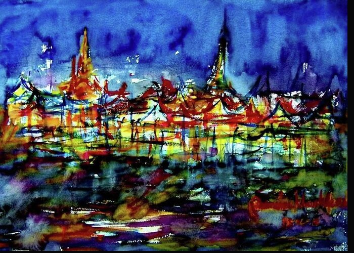  Greeting Card featuring the painting Wat Phra Kaew by Wanvisa Klawklean